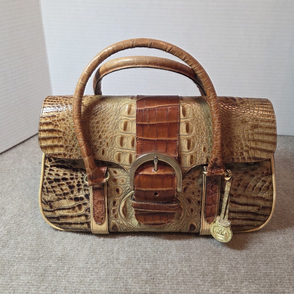 BRAHMIN VINTAGE TRI-COLOR ITALIAN LEATHER HANDBAG Croc embossed classic